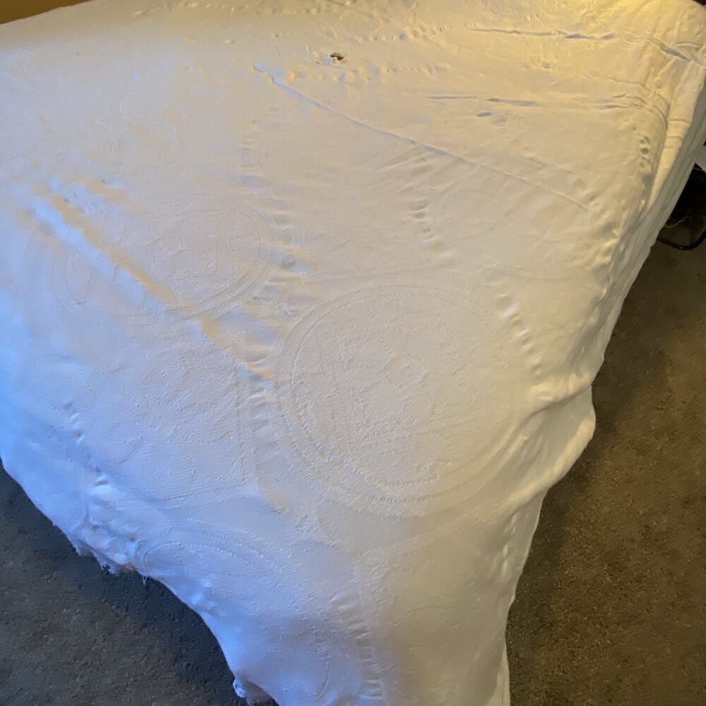 Vintage King Size 90x97” Bed Cover Blanket Cotton White Fridge USA Artsy Weave - Picture 4 of 12